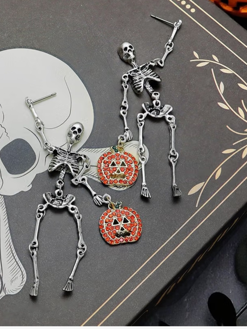 Halloween Jointed Skeleton Pumpkin Earrings